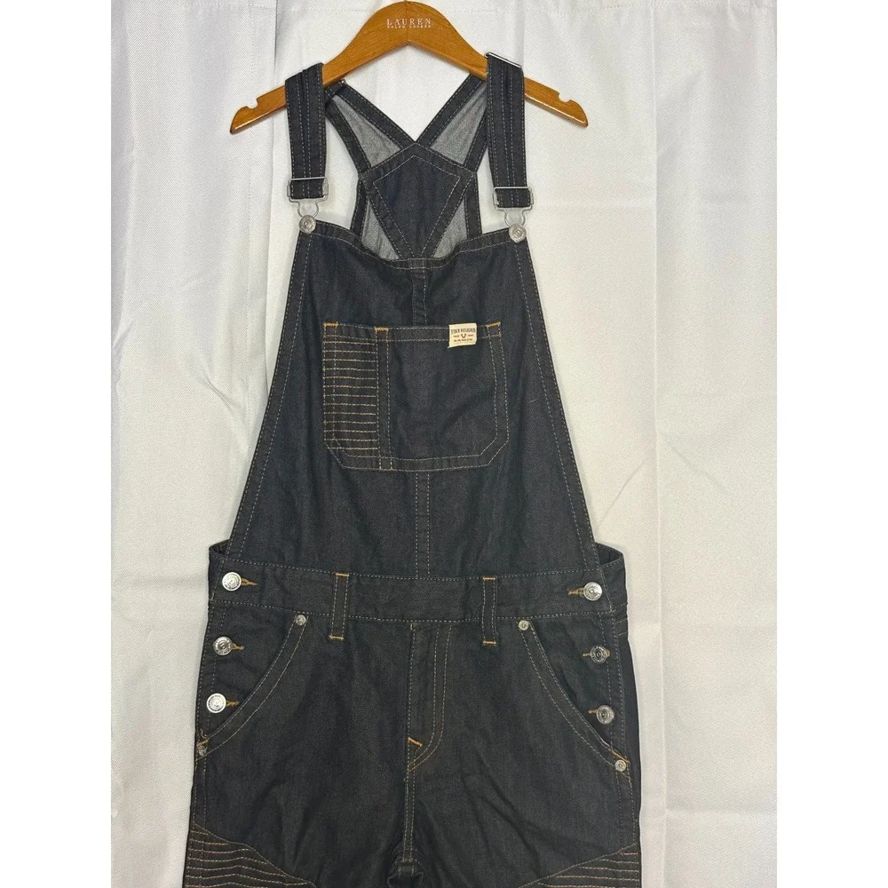 True Religion M Y2K Denim Overalls Moto Biker Carpenter Workwear Grunge 37x31